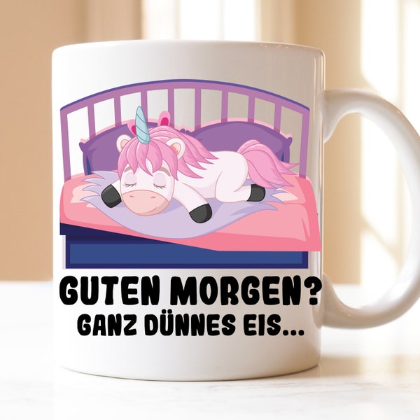 Guten Morgen? ganz dünnes eis... | Tasse | Müde | Schlaffen| faul | Einhorn | lazy| Kuscheltiere| Siebenschläfer