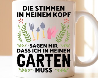 the voices in my head tell me that I have to be in my garden | Mug | Gift | Gardening | Plants | Gardener | Garden