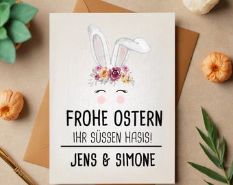 Personalized Easter card – Happy Easter greeting card with bunny – A6 folding card with name – Easter gift – card with envelope