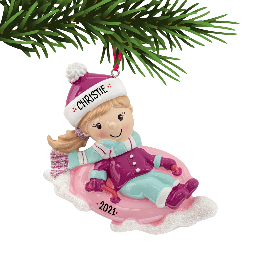 Girl Snow Tubing Ornament 2021, Personalized Sledding Girl Christmas Ornament, Winter Snow Tube