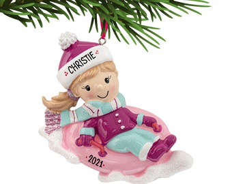 Girl Snow Tubing Ornament 2021, Personalized Sledding Girl Christmas ornament, Winter - Snow Tube Ornament, Xmas Gift