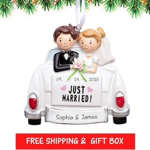 Just Married Ornament 2025, Personalized Wedding Car Christmas Ornament, Wedding Ornament, Bride and Groom Ornament, Newlywed Xmas Gift