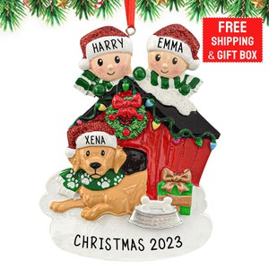 Couple with a Dog Ornament 2023, Personalized Couple with Dog Christmas Ornament, Our First Christmas Together Xmas Gift