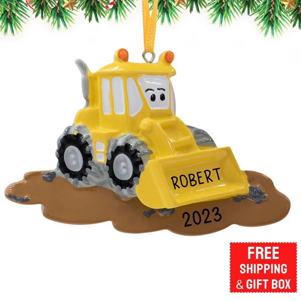 Bulldozer Ornament 2023, Back Hoe Ornament, Personalized Bulldozer Christmas Ornament, Construction Toy Ornament Gifts for Kids