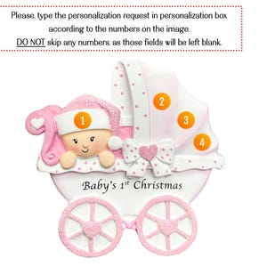 La primera Navidad del bebé 2026, Adorno navideño personalizado para niña con cochecito, Adorno para la primera Navidad, Adorno para recién nacido, Regalo para baby shower imagen 3