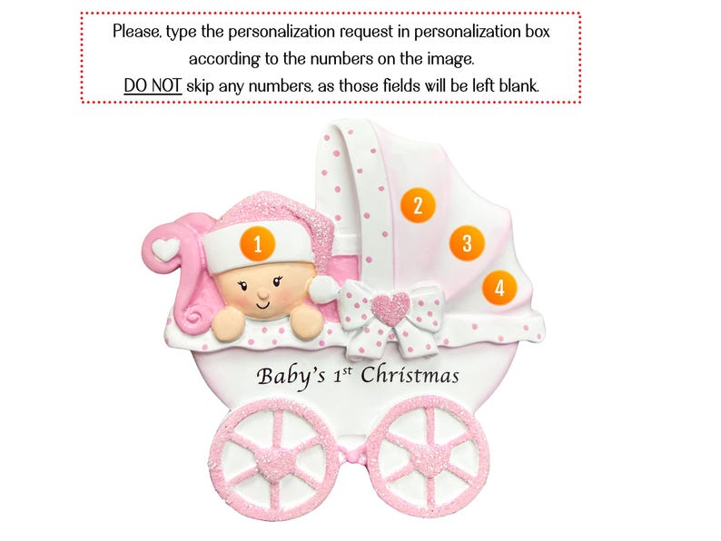 La primera Navidad del bebé 2026, Adorno navideño personalizado para niña con cochecito, Adorno para la primera Navidad, Adorno para recién nacido, Regalo para baby shower imagen 3