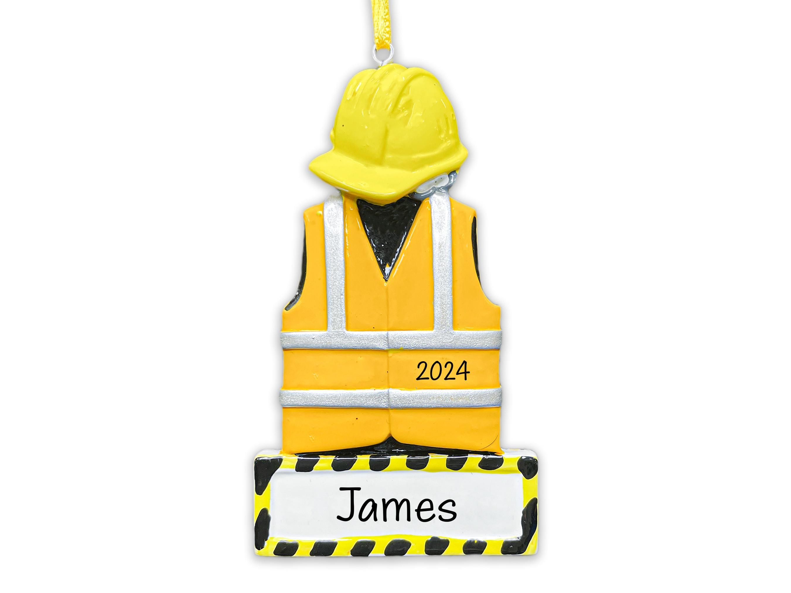 Construction Personalized Christmas Ornament 2025 | Custom Safety Vest & Hard Hat Xmas Ornament| Construction Worker Mechanic Engineer Gift