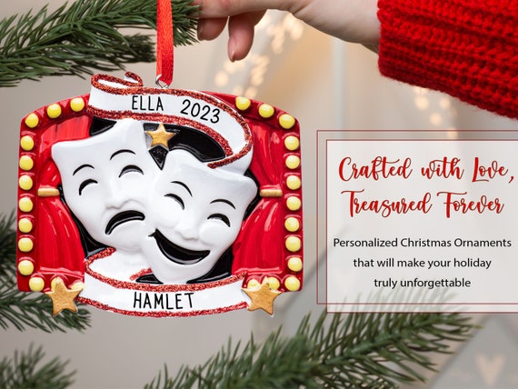 Theater Personalized Christmas Ornament 2023 White Theater Masks for Xmas  Tree Drama Comedy Tragedy Broadway Show Custom Name Year 