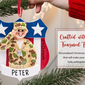 U.S Army Soldier Ornament 2023, Personalized United States Military Camouflage Armed Forces Christmas Ornament, Army Mom Xmas Gift image 6