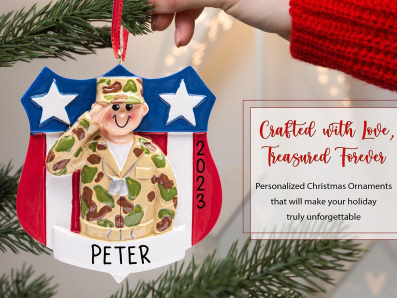 U.S Army Soldier Ornament 2023, Personalized United States Military Camouflage Armed Forces Christmas Ornament, Army Mom Xmas Gift image 6