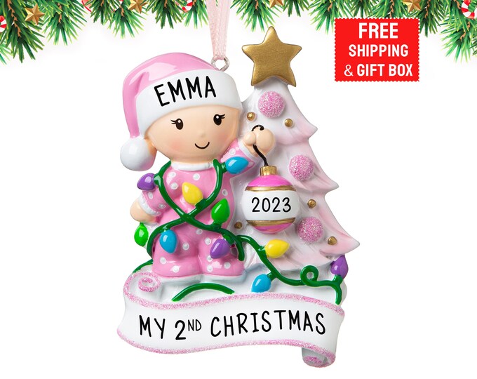 Personalized Baby's Second Christmas Ornament 2023 Custom Baby Girl