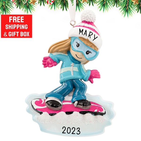 Snowboarding - Snowboarder Girl Christmas Ornament,Personalized Girl Snowboard Ornament with Goggles, Winter-Snow Sports, Xmas Gift 2023