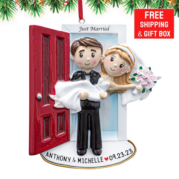 First Christmas Married Ornament 2023, Wedding Couple Threshold Ornament, Personalized Wedding, Newlywed, Just Married - as MR. & MRS. Gift