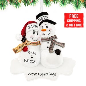 Pregnant Ornament, We're Expecting Ornament 2023,Personalized Snowman Expect Parents-Pregnant Christmas Ornament, Pregnant with First Baby