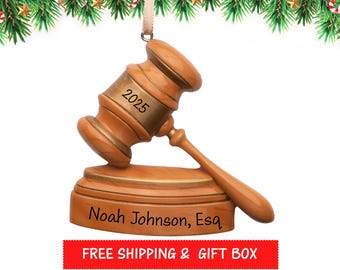 Judge Ornament, Personalized Judge Gavel Christmas Ornament, Auctioneer Gavel - Law Degree - Law Graduate Ornament, Xmas Gift 2025