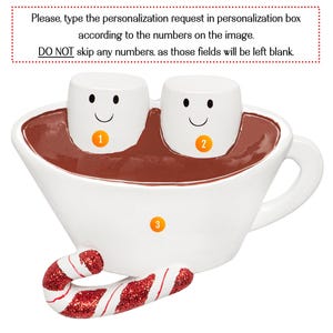 Hot Chocolate Couple Ornament 2026, Personalized Our First Christmas Ornament, Cute Marshmallow-Hot Cocoa Family of 2, 1st Xmas Gift image 3