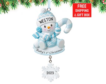 Baby's First Christmas Ornament 2023, Baby's 1st Christmas Ornament, Personalized Snowman Baby Boy Ornament,Newborn Baby Ornament, Xmas Gift