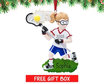 Personalized Lacrosse Ornament, Girl Lacrosse Christmas Ornament, Lacrosse Girl Ornament with Stick & Gloves, Customized Gift for 2026