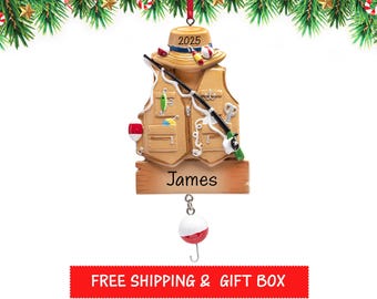 Personalized Fishing Ornament, Fishing Christmas Ornament, Fisherman / Fishing Man Ornament, Fisher Bait-Pole Custom Xmas Tree Gift for 2025