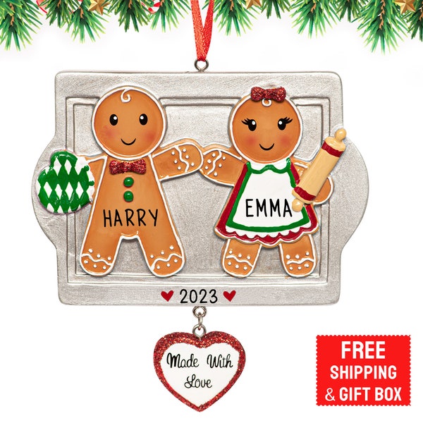 Made with Love Family of 2 Personalized Christmas Ornament Custom Romantic Gingerbread Couple Xmas Tree Decoration Customized Gift 2023