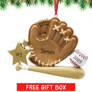 Personalized Baseball Ornament, Baseball Christmas Ornament, Baseball Glove Ornament with Bat & Ball, Customized Gift for 2026