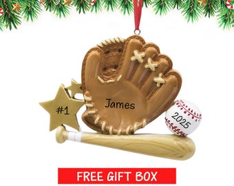 Personalized Baseball Ornament, Baseball Christmas Ornament, Baseball Glove Ornament with Bat & Ball, Customized Gift for 2026