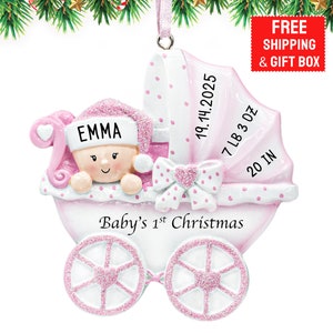 Baby's 1st Christmas 2023, Stroller Baby Girl Personalized Christmas Ornament, First Xmas Ornament, Newborn Ornament, Baby Shower Gift