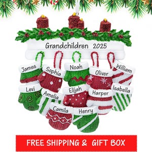 Personalized Mitten Family of 12 Ornament, Christmas Ornament for Family of TWELVE, Customized / Custom Ornament Family with Name Gift 2025