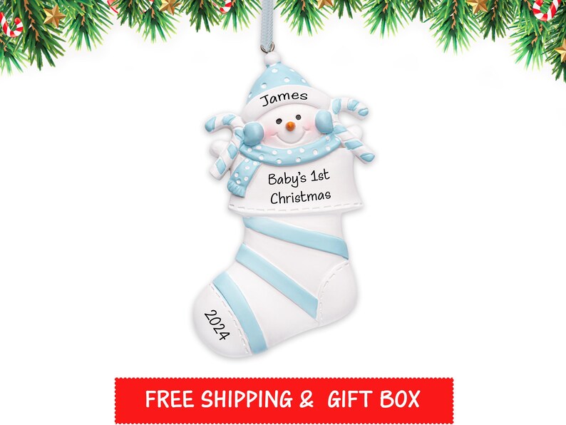 Babys First Christmas Ornament 2024, Blue Baby Boy Ornament 2024