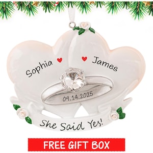 Personalized Engagement Ring Christmas Ornament 2026, Custom Newly Engaged Couple Ornament