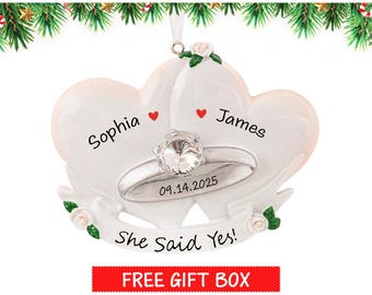 Personalized Engagement Ring Christmas Ornament 2026, Custom Newly Engaged Couple Ornament