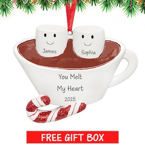 Hot Chocolate Couple Ornament 2026, Personalized Our First Christmas Ornament, Cute Marshmallow-Hot Cocoa Family of 2, 1st Xmas Gift image 1