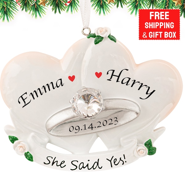 Engagement Ornament 2023, Newly Engaged Christmas Ornament, She Said Yes! Ornament, Engaged Couple, Finally Engaged, Custom Ring Ornament