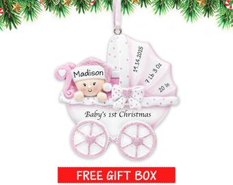 Baby's 1st Christmas 2026, Stroller Baby Girl Personalized Christmas Ornament, First Xmas Ornament, Newborn Ornament, Baby Shower Gift