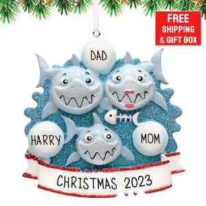Shark Family of 3 Ornament 2023, Personalized 3 Family Christmas Ornament, First Christmas as Family of 3 Ornament, Family of Three Gift