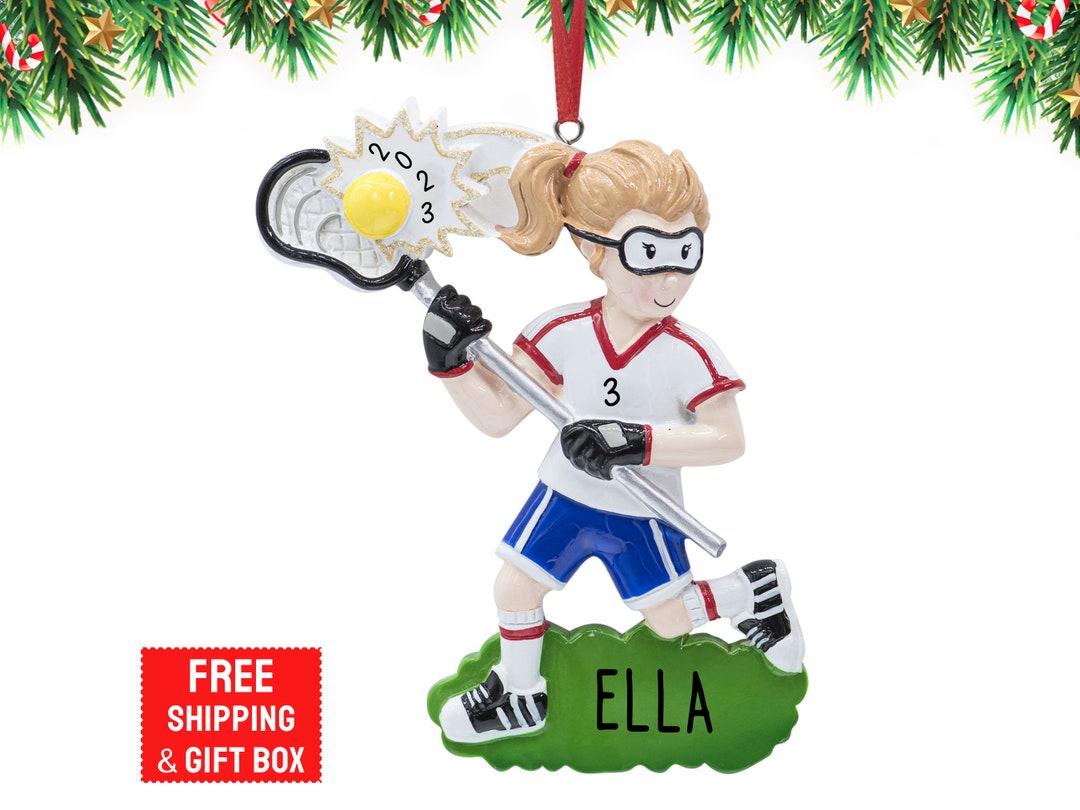 Personalized Lacrosse Ornament, Girl Lacrosse Christmas Ornament, Lacrosse Girl Ornament With
