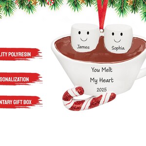Hot Chocolate Couple Ornament 2026, Personalized Our First Christmas Ornament, Cute Marshmallow-Hot Cocoa Family of 2, 1st Xmas Gift image 4