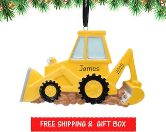Excavator Ornament 2025, Back Hoe Ornament, Personalized Bulldozer Christmas Ornament, Construction Toy Ornament Gifts for Kids