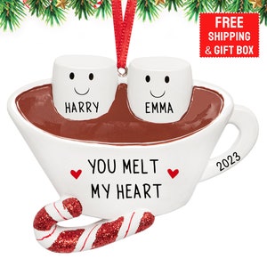 Hot Chocolate Couple Ornament 2023, Personalized Our First Christmas Ornament, Cute Marshmallow-Hot Cocoa Family of 2, 1st Xmas Gift