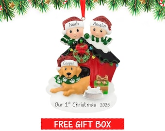 Personalized Couple with Dog Christmas Ornament 2026, Custom Family of 2 and Puppy Ornament