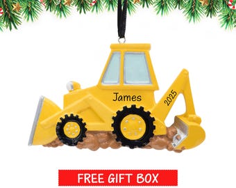 Adorno de excavadora 2026, adorno de retroexcavadora, adorno navideño personalizado de bulldozer, regalo de adorno de juguete de construcción para niños