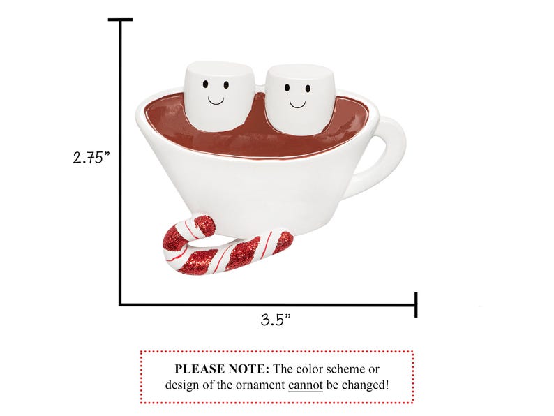 Hot Chocolate Couple Ornament 2026, Personalized Our First Christmas Ornament, Cute Marshmallow-Hot Cocoa Family of 2, 1st Xmas Gift image 2