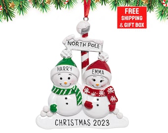 North Pole Family of 2 Personalized Christmas Ornament, Custom Snowman Couple Together, 1st Xmas Tree Decoration Customized Gift for 2023