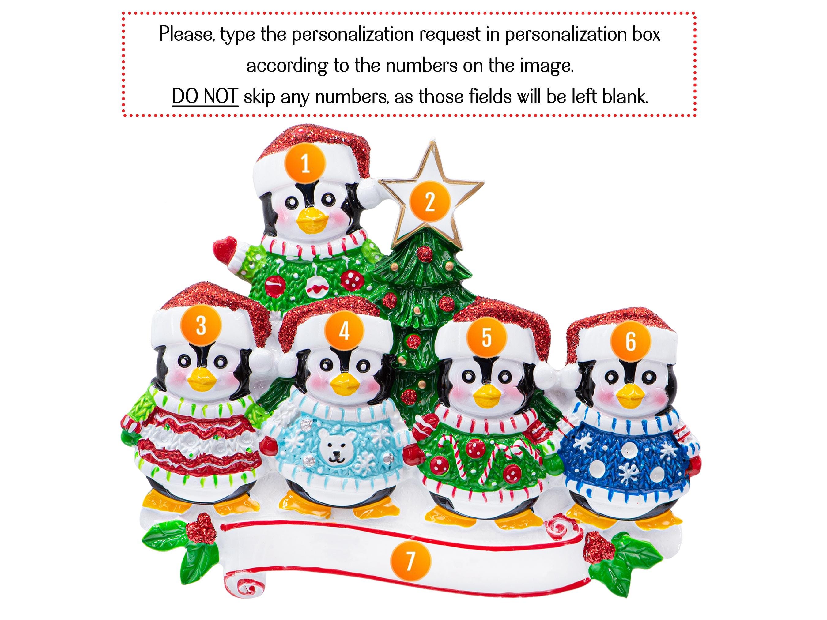 Penguin Ugly Sweater Family of 5 Ornament, Personalized Family of 5 ...
