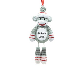 Adorno de mono de calcetín 2026, Adorno navideño de mono de calcetín, Lindo adorno de mono de peluche para árbol de Navidad, Regalo para niños pequeños