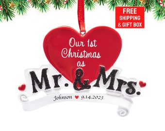 Wedding Ornament 2023, Personalized Mr. and Mrs. Christmas Ornament, First Married Christmas, Newlyweds 1st Christmas as, Xmas Gift