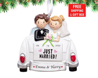 Just Married Ornament 2023, Personalized Wedding Car Christmas Ornament, Wedding Ornament, Bride and Groom Ornament, Newlywed Xmas Gift