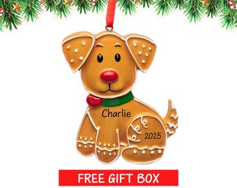 Gingerbread Dog Personalized Christmas Ornament 2026 | Custom Cookie Puppy for Xmas Tree - Dog's First Christmas, New Dog Owner Gift