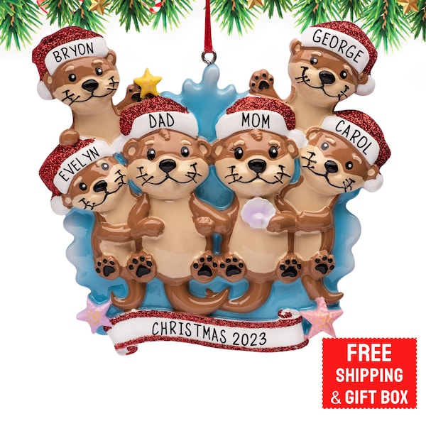 Sea Otter Family of 6 Ornament 2023, Personalized 6 Family Christmas Ornament, First Christmas as Family of 6 Ornament, Family of Six Gift