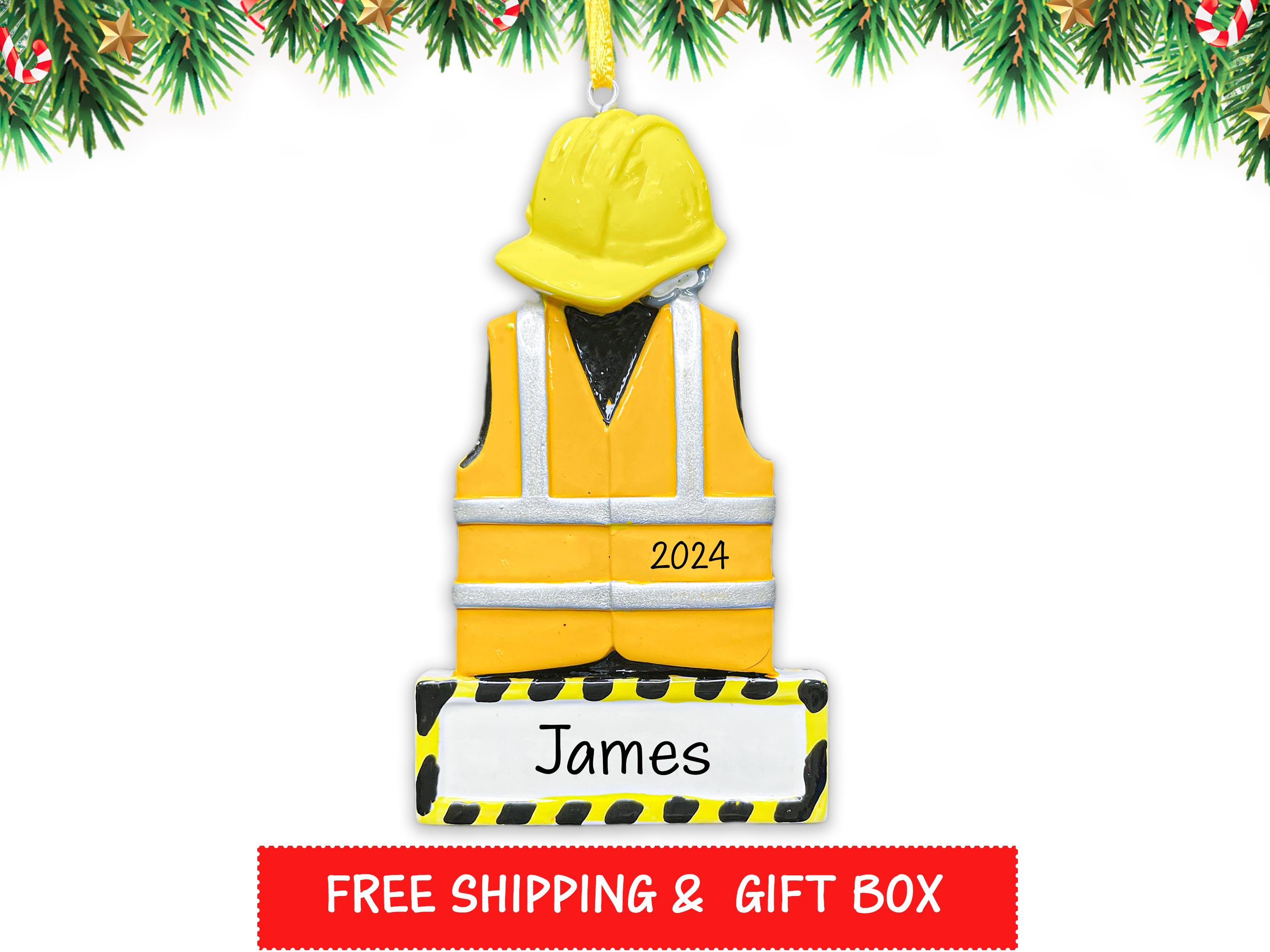Construction Personalized Christmas Ornament 2025 | Custom Safety Vest & Hard Hat Xmas Ornament| Construction Worker Mechanic Engineer Gift